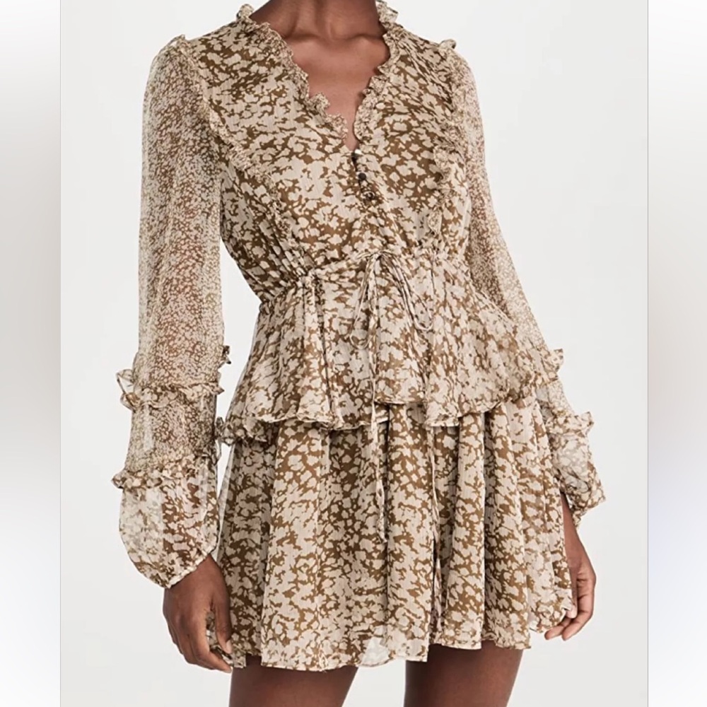O.P.T. brown Hilo Tiered Long Sleeve Mini Dress XL